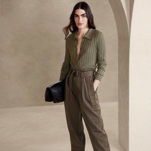 NWT Banana Republic Elena Merino Sweater Polo - Desert Thyme Green (Olive) -sz S